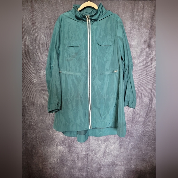 1X Plus Sized Zuda Teal Hooded Raincoat From LAURA - Picture 2 of 15